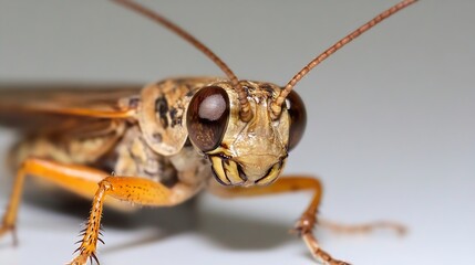 Poster - Macro photography of intricate grasshopper with sharp antennae and distinctive large eyes : Generative AI