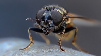 Poster - Macro Closeup of Black and Yellow Striped Insect with Large Eyes : Generative AI