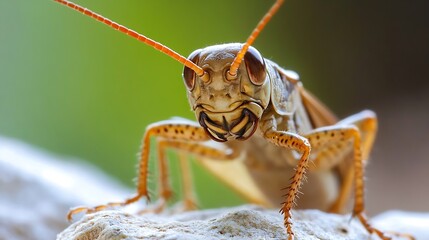 Poster - CloseUp of Grasshopper on Rock with Vibrant Background : Generative AI