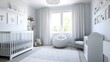 © Generative AI - Bright Airy Nursery Interior with Soft Gray Hues for Ultimate Baby Comfort : Generative AI