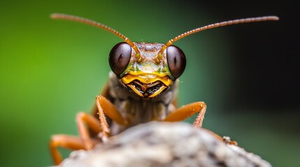 Poster - Macro Shot Of An Insect With Brown Eyes On Blurry Background : Generative AI