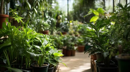 Poster - Lush Greenhouse Interior Filled with Abundant and Diverse Plant Life : Generative AI