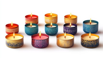 Wall Mural - A set of Ramadan-themed candles, with intricate designs, isolated on a white background. 