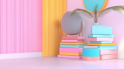 Canvas Print - Pastel Room Decor with Stacked Books and Sphere