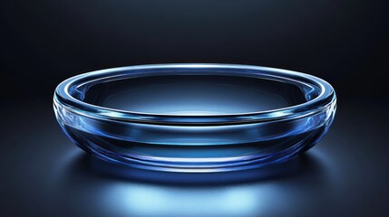 Blue glass bowl, studio lighting, dark background, product display