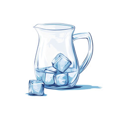 Aufkleber - A glass pitcher containing water and ice cubes sits on a surface with one ice cube melting nearby.