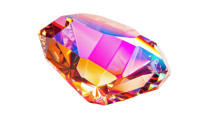 Poster - Large faceted rainbow gemstone shining with transparent background