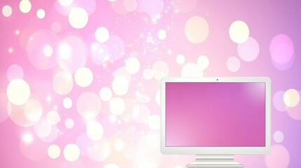 Poster - Pink Bokeh Background with White Computer Display