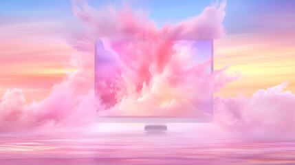Poster - Pink Cloud Dreamscape on Computer Screen