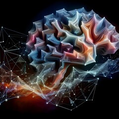 Wall Mural - an abstract representation of consciousness, with neural patterns radiating outward in a series of i