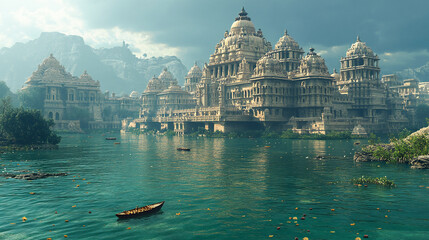 Wall Mural - Image of Dwaraka, the ancient Indian city submerged under the sea mentioned in the Indian epic Mahabharata