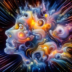 Wall Mural - a digital representation of the human psyche, where emotions manifest as kaleidoscopic, fluid shapes