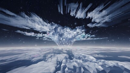 Wall Mural - a mind-bending vision of geometric shapes melting into organic, fluid forms that symbolize neural co