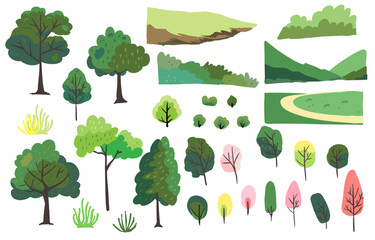 Wall Mural - grass,tree and mountain landscape element object for spring season