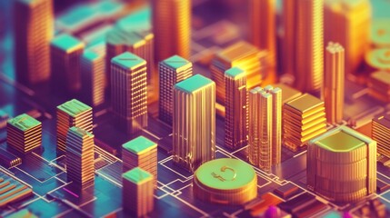 Wall Mural - Golden Metropolis: A Digital Cityscape