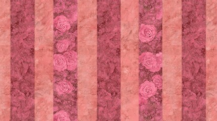 Poster - Pink Rose Floral Pattern on Striped Marble Texture