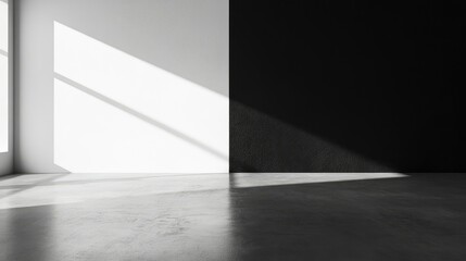 Poster - Minimalist Contrast in a Modern Interior Space with Natural Light and Shadows Create Dynamic Visual Element Between Black and White Walls