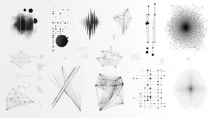 Poster - Abstract Black and White Geometric Designs Featuring Lines, Dots, Shapes, Patterns, and Visual Art Elements Suitable for Backgrounds and Digital Projects
