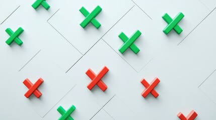 Poster - Colorful Arrangement of Green and Red Crosses on a Modern Background for Creative Concepts in Design, Art, and Visual Communication