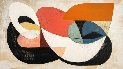 Poster - Abstract composition featuring curved shapes and vibrant colors blending harmoniously, showcasing creativity and modern artistic expression in a visually striking manner.