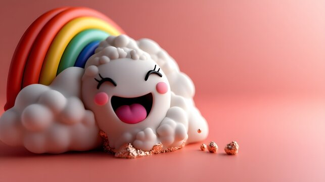 3d cartoon rainbow and clouds, very clean clear