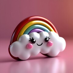 Poster - 3d cartoon rainbow and clouds, very clean clear