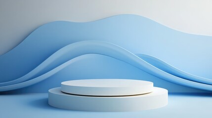 Poster - Modern abstract background with a bold white focal point surrounded by smooth blue gradients.