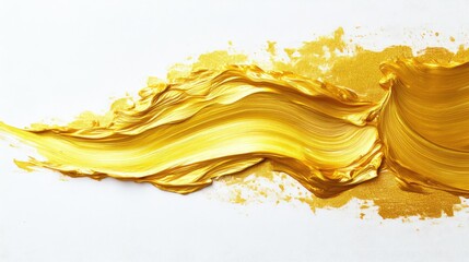 Poster - Modern abstract design featuring a golden-yellow paint stroke on a pristine white surface