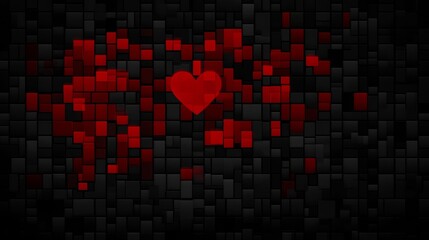 Poster - Pixelated World Map with Central Red Heart