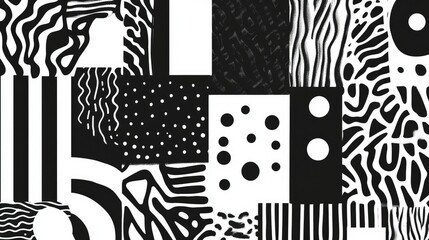 Poster - Organic and geometric black-and-white abstract patterns. Smooth and sharp elements create a unique composition.