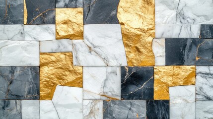 Poster - Organic stone texture with golden and white slate blocks, architectural beauty