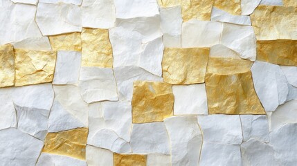 Poster - Organic stone texture with golden and white slate blocks, architectural beauty