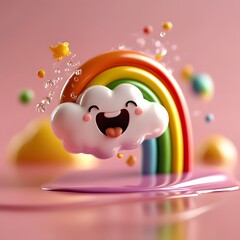 Poster - 3d cartoon rainbow and clouds, very clean clear