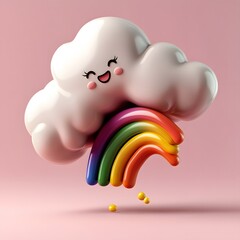 Poster - 3d cartoon rainbow and clouds, very clean clear
