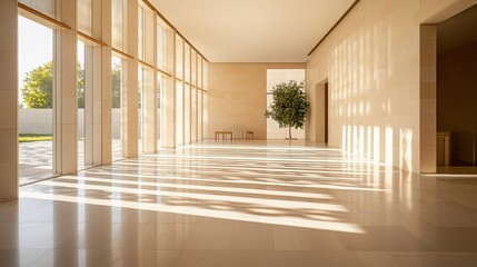 Wall Mural - sunlit modern hallway with tree