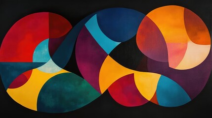 Poster - Playful, retro-style abstract shapes in bright, popping colors against a dark theme.
