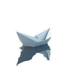 Aufkleber - A digitally rendered image shows a light blue paper boat floating on dark water with its reflection visible.
