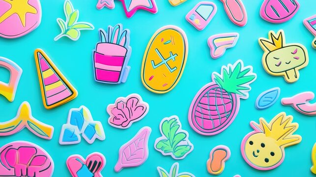 Playful sticker designs with motivational words in vibrant neon and pastel colors.