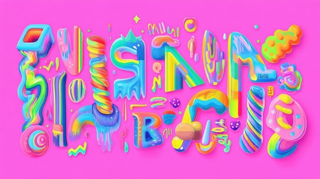 Playful sticker designs with motivational words in vibrant neon and pastel colors.