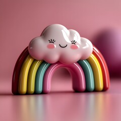 Poster - 3d cartoon rainbow and clouds, very clean clear