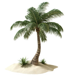 Poster - A single palm tree stands on a small sandy island,  creating a picturesque tropical scene.