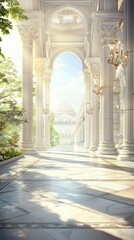 Wall Mural - sunlit colonnade leading to grand building.