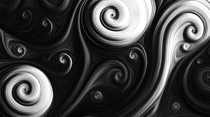 Fototapete - Retro-inspired black and white swirls with high-contrast optical illusion effects.