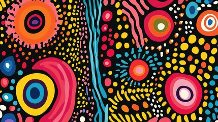 Fototapete - Retro-inspired colorful abstract design with funky, playful patterns in bright hues.