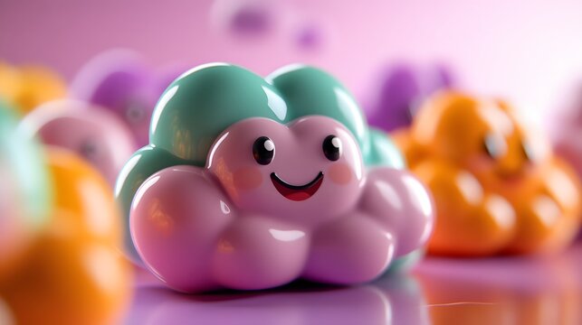 3d cartoon rainbow and clouds, very clean clear