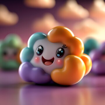 3d cartoon rainbow and clouds, very clean clear
