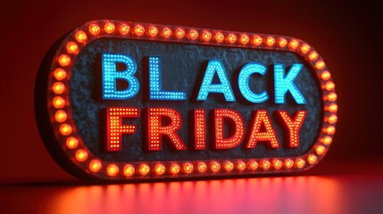 black friday sale sign: illuminated marquee announcing huge discounts and deals