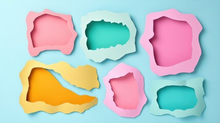 Poster - Set of torn paper frames and abstract cutout shapes, ideal for creative design compositions.