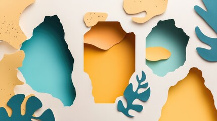 Poster - Set of torn paper frames and abstract cutout shapes, ideal for creative design compositions.