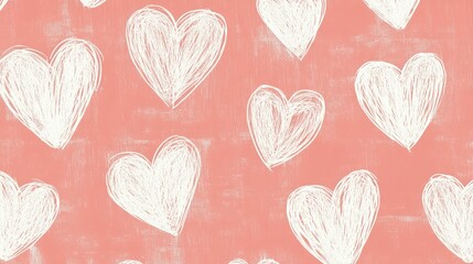 Poster - Simple white heart sketches randomly placed on a pastel pink backdrop.
